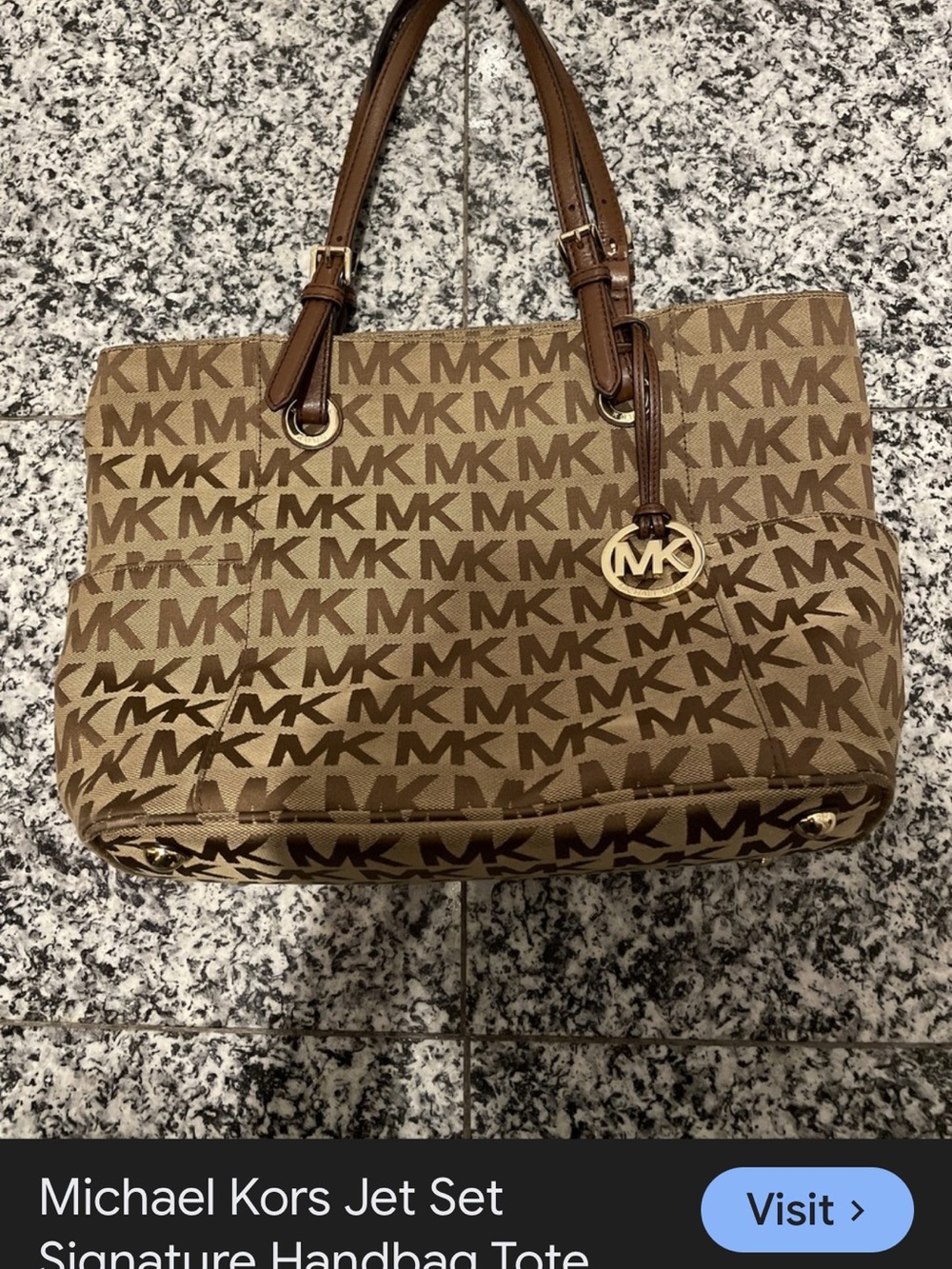 Michael Kors Brown Monogram Tote with Gold MK Charm